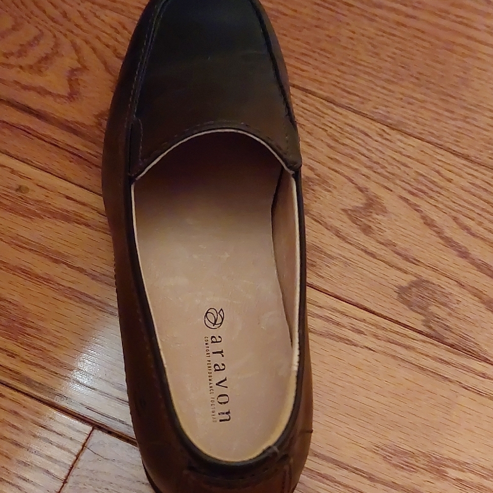 Aravon Brown Slip-On Flats with Rounded Toe